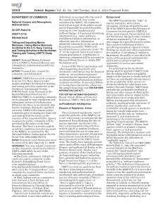 Proposed Rule for Taking and Importing Marine Mammals; Taking Marine Mammals Incidental to the U.S. Navy Training and Testing Activities in the Northwest Training and Testing (NWTT) Study Area (FR Doc. 2020-08533)